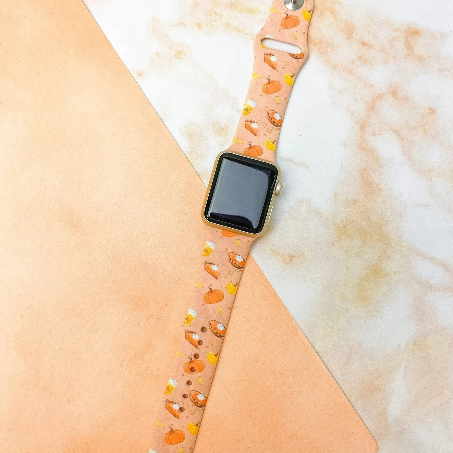 Pumpkin Pie Harvest Printed Silicone Watch Band - M/L 3 Pumpkin Pie Harvest Printed Silicone Watch Band - M/L