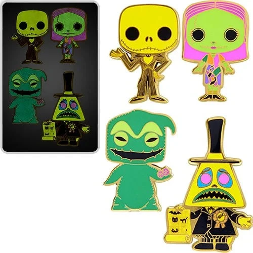 LOUNGEFLY Funko The Nightmare Before Christmas Black Light Pop Pin 4-Pack Set 3 LOUNGEFLY Funko The Nightmare Before Christmas Black Light Pop Pin 4-Pack Set